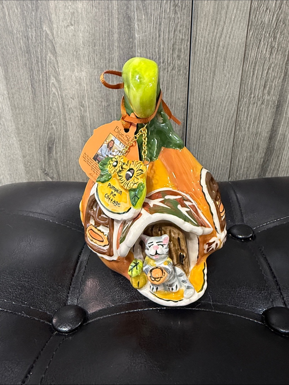 Blue Sky Clayworks Pumpkin Pie Cottage Kitty Cat Candle House Heather Goldminc